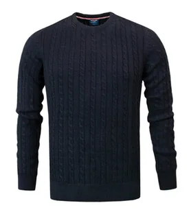 Bawełniany Sweter Męski - Pako Jeans - Splot Warkoczowy - Granatowy - Swetry męskie - miniaturka - grafika 1