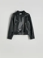 Moda i Uroda OUTLET - Reserved - Kurtka biker z paskiem - czarny - miniaturka - grafika 1