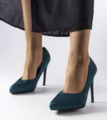 Półbuty damskie - Ciemnozielone satynowe szpilki Silje-36 - miniaturka - grafika 1