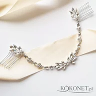 Ozdoby do włosów - KOKONET Podwójny grzebyk ozdoba do włosów ŚLUBNA srebrna - miniaturka - grafika 1