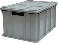 Pojemniki przemysłowe - Artech Pojemnik transportowy EURO 300 z pokrywą, dno i ścianki pełne wym. 600 x 400 x 300 mm szary - miniaturka - grafika 1