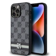 Etui i futerały do telefonów - Etui DKNY Leather Checkered Mono Pattern & Printed Stripes na iPhone 14 Pro Max - czarne - miniaturka - grafika 1