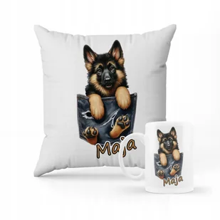 ZESTAW PODUSZKA + KUBEK Prezent Owczarek niemiecki + IMIĘ - Gadżety dla niej i dla niego - miniaturka - grafika 1