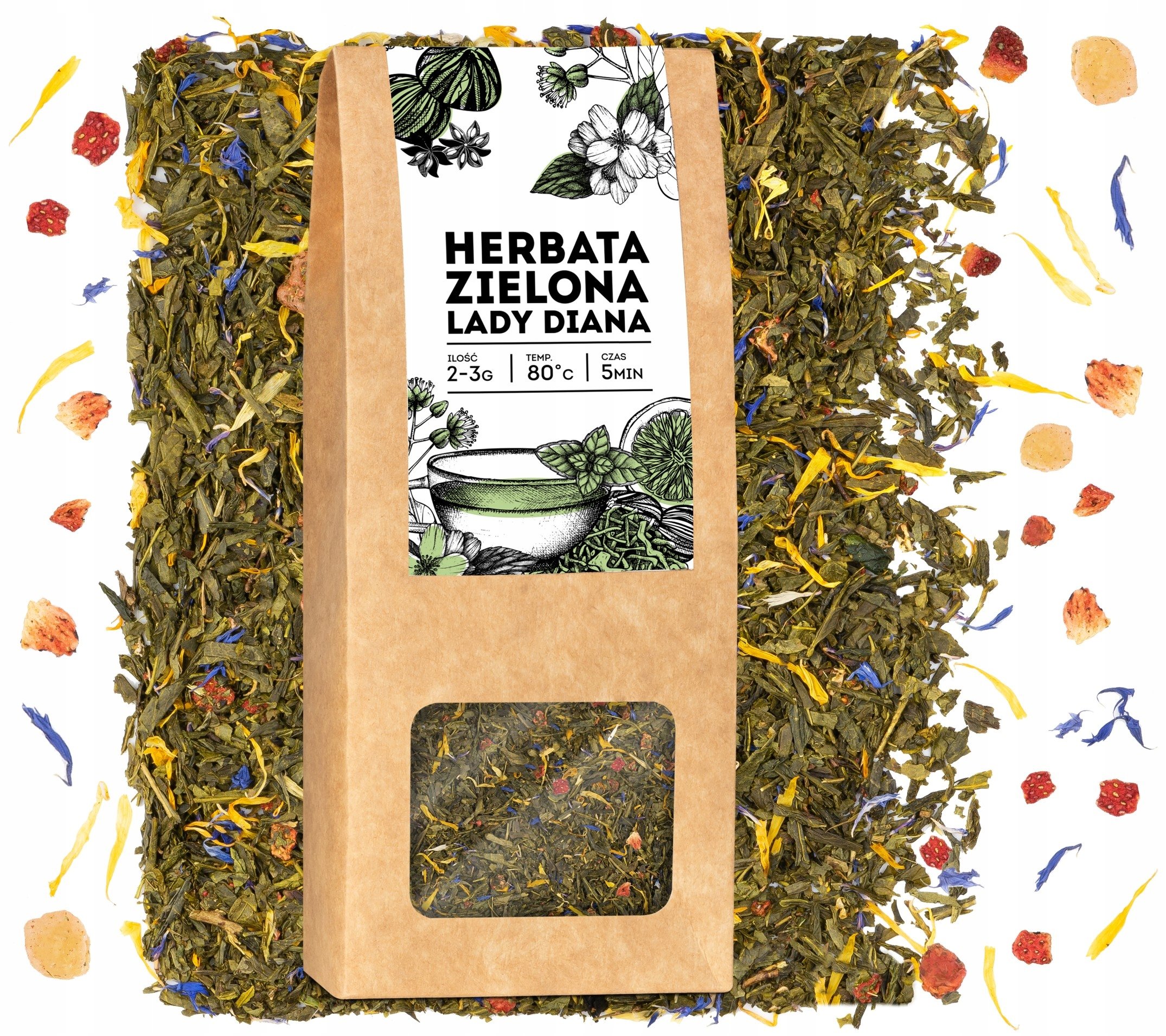 Herbata zielona LADY DIANA sencha chińska liściasta sypana truskawki tea 50