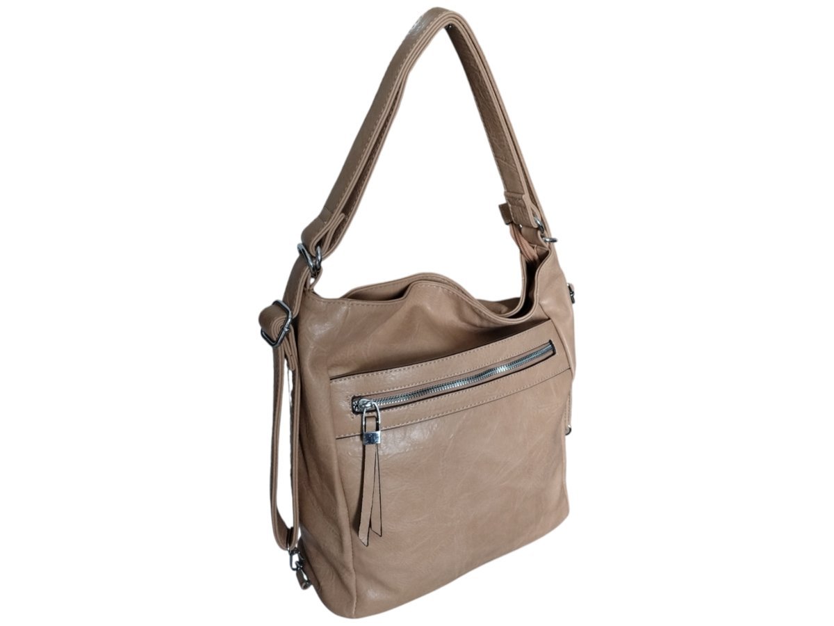 Torebka Damska Torebko-Plecak, Miejska Listonoszka Na Ramię, Kolor Beżowy