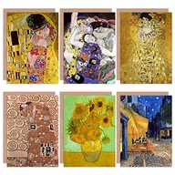 Kartki okolicznościowe i zaproszenia - Wee Blue Coo Old Masters Gustav Klimt Van Gogh Słonecznik na wszystkie okazje różne różne puste kartki z życzeniami z kopertami, opakowanie 6 sztuk - miniaturka - grafika 1