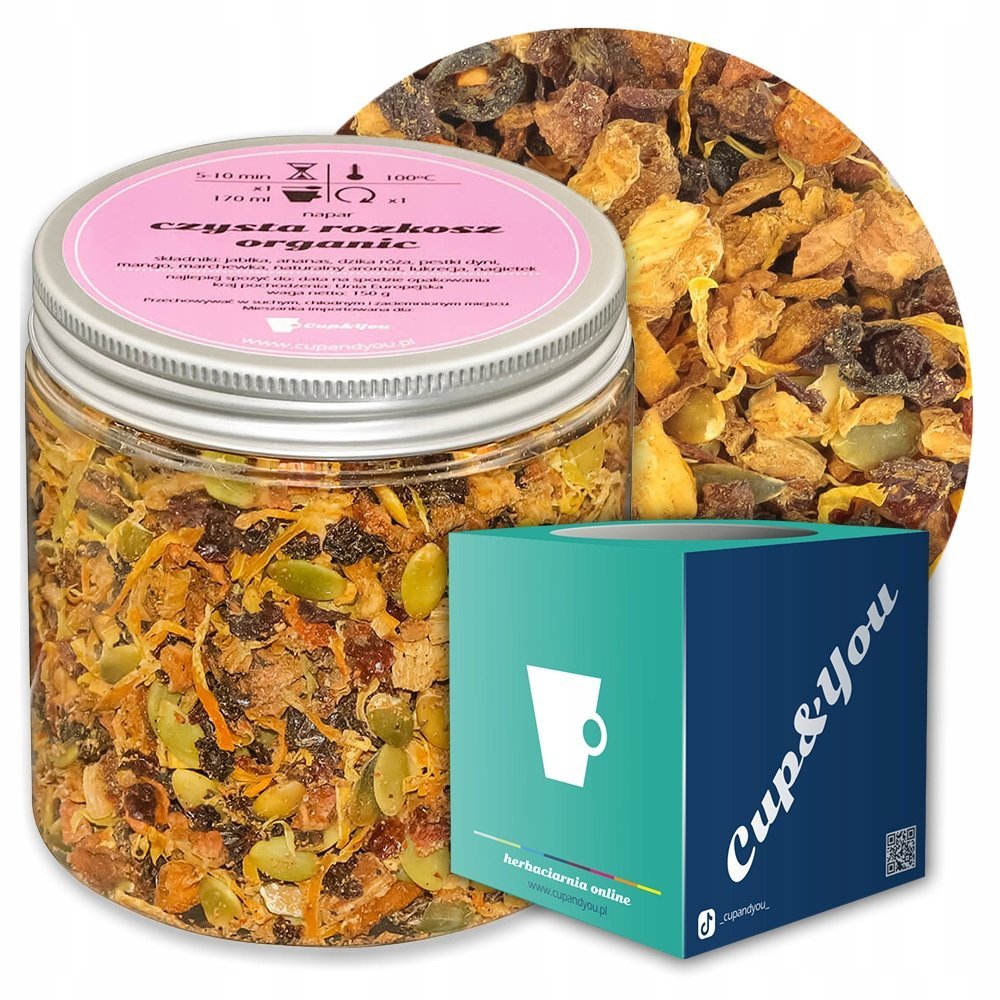 Herbata owocowa CZYSTA ROZKOSZ ORGANIC o smaku pomarańczy z gujawą PREMIUM - herbata liściasta sypana mieszanka napar susz - gotowa na prezent upomi..