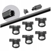 Lampy sufitowe - Zestaw szynowy 3 fazowy szyna 2m, 6x Led 10W Czarny kompletny zestaw - miniaturka - grafika 1