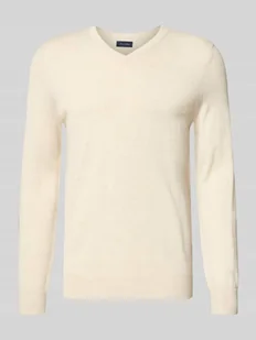 Sweter z dzianiny z mieszanki wełny z dekoltem w serek - Swetry męskie Sweter z dzianiny z mieszanki wełny z dekoltem w serek - Swetry męskie - miniaturka - grafika 1