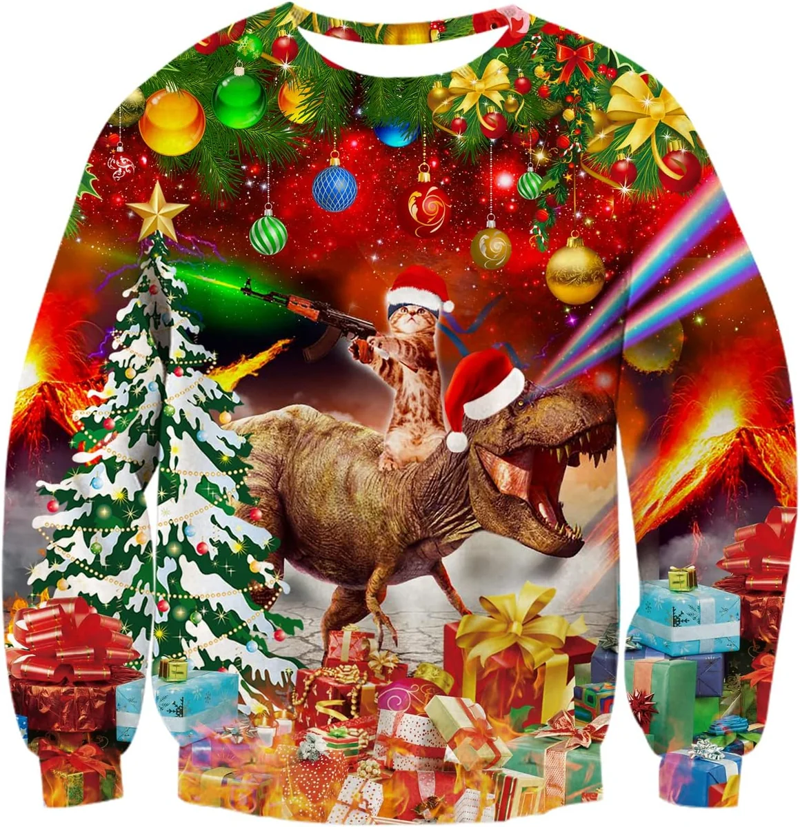 Świąteczny Sweter 3D Dinozaur Kot Zabawny Miękki Wygodny Kolorowy L
