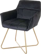 Krzesła - Krzesło do jadalni HWC-F37, krzesło kuchenne, retro design aksamitne złote nóżki ~ czarny - miniaturka - grafika 1