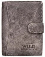 Portfele - Szary SKÓRZANY Portfel Męski na ZAPINKĘ Pionowy Młodzieżowy ELEGANCKI Wild - miniaturka - grafika 1