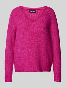 Sweter z dzianiny o kroju regular fit z dekoltem w serek model ‘ELLEN’ - Swetry damskie - miniaturka - grafika 1