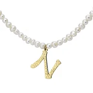 Naszyjniki - Naszyjnik z literką N z perłami, pozłacany - Manoki - miniaturka - grafika 1