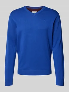 Sweter z dzianiny o kroju regular fit z dekoltem w serek - Swetry męskie - miniaturka - grafika 1