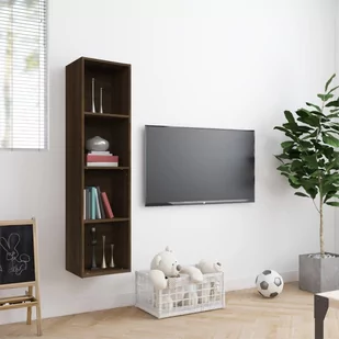 Lumarko Regał na książki pod TV, brązowy dąb, 143x30x36 cm - Półki do salonu - miniaturka - grafika 4