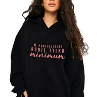 Bluzy damskie - Bluza Dresowa Damska Czarna Z Kapturem W Poniedziałki Robię Minimum Wz Xxl - miniaturka - grafika 1