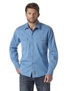 Koszule męskie - Wrangler Męska koszula z długim rękawem z kowboj cięta praca zachodnia, khaki, Średni niebieski chambray, 46 PL - miniaturka - grafika 1