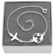 Bransoletki - Srebrna bransoletka samolot z kulą ziemską ziemia globus srebro 925 - miniaturka - grafika 1