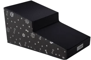 Schody dla psa Welsti 30cm 2 pochylne stopnie ciemny szary ze srebrnym nadrukiem wejście z czarnej tkaniny antypoślizgowej - Pozostałe akcesoria dla psów - miniaturka - grafika 1
