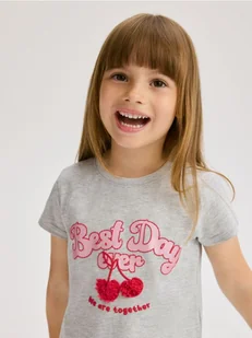 Reserved - Bawełniany t-shirt z napisem - jasnoszary - Bluzki dla niemowląt - miniaturka - grafika 1