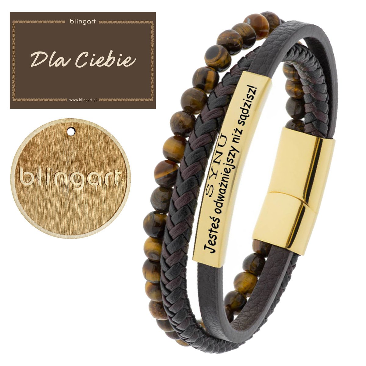 Bransoletka z GRAWEREM skórzana męska / damska KOR