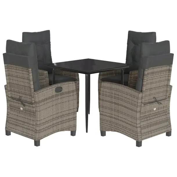 Zestaw mebli ogrodowych z rattanem PE, czarny stół 80x80x74 cm, szare krz
