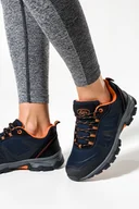 Botki damskie - Granatowe buty trekkingowe damskie sznurowane z pomarańczowymi dodatkami softshell Casu B2116-5-37 - miniaturka - grafika 1