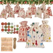 Ozdoby bożonarodzeniowe - Kalendarz Adwentowy Do Wypełnienia Diy Lniane Woreczki Zrób To Sam Komplet - miniaturka - grafika 1