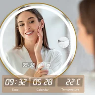 Lustra - 60x60x3cm Okrągłe Lustro Łazienkowe LED, Lustro Do Włosów W Złotej Ramie, Czujnik Dotykowy, Ciepłe Białe/Białe Światło - miniaturka - grafika 1