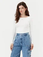 Bluzki damskie - Tommy Jeans Bluzka DW0DW21350 Écru Slim Fit - miniaturka - grafika 1