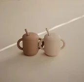 Kubki dla dzieci - Mushie Silikonowy Kubek ze Słomką Natural - miniaturka - grafika 1