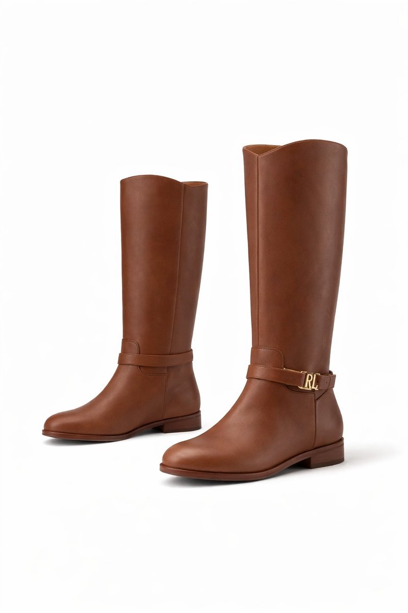 RALPH LAUREN BRĄZOWE KLASYCZNE KOZAKI ZE SKÓRY NATURALNEJ 39 1I4A
