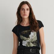 Koszulki i topy damskie - Reserved - T-shirt z nadrukiem - Czarny - miniaturka - grafika 1