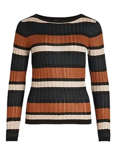 Koszulki i topy damskie - Vila VIEMBER New L/S Glitter Knit Top/SU, Anthracite/Stripes:birch/Caramel Cafe, S - grafika 1