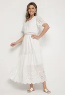 Sukienki - Biała Bawełniana Sukienka Boho o Rozkloszowanym Kroju Zdobiona Haftem Efrissea - miniaturka - grafika 1