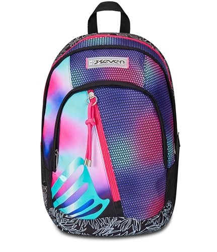 Seven Podwójny plecak szkolny, różowy i fioletowy, shadefull girl, plecak z podwójną komorą z kieszenią na komputer lub tablet, kieszenią na butelkę i organizerem, plecak do gimnazjum i wyższej
