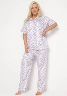 Piżamy damskie - Fioletowo-Biały Bawełniany Komplet Piżamowy Koszula z Guzikami i Spodnie Lirvena - Born2be - miniaturka - grafika 1