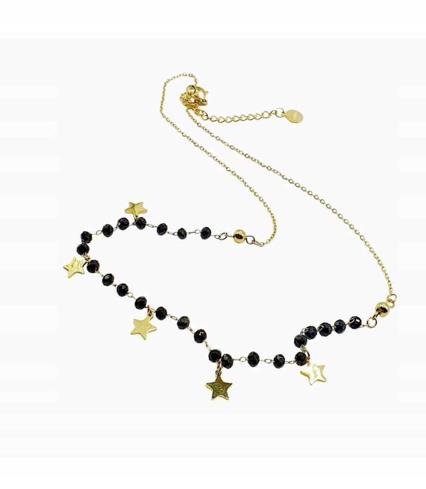 NASZYJNIK CELEBRYTKA KORALIKI GWIAZDKI CYRKONIE STAL CHIRURGICZNA POZŁACANY