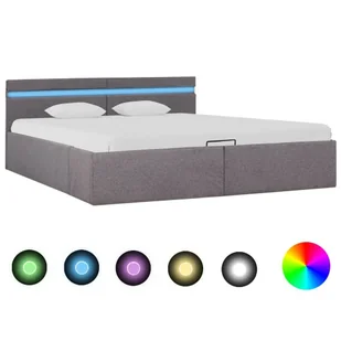 vidaXL Rama łóżka z podnośnikiem i LED, taupe, tkanina, 160 x 200 cm - Łóżka - miniaturka - grafika 1