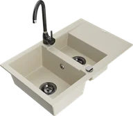 Zlewozmywaki z baterią - Mexen Gaspar zlewozmywak granitowy 1,5-komorowy z ociekaczem i baterią kuchenną Telma, beżowy - 6507-69-670200-70 - miniaturka - grafika 1