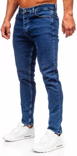 Spodnie męskie - Granatowe spodnie jeansowe męskie regular fit Denley 6053 - grafika 1