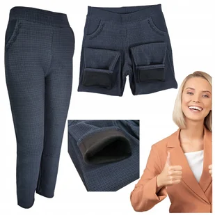Spodnie Damskie Ocieplane DRESOWE w Kratę Granatowe Casual Duży Roz. XL - Spodnie damskie - miniaturka - grafika 1