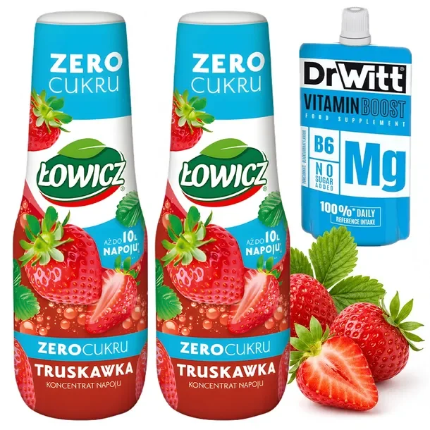 2x Syrop Łowicz Truskawka Zero Cukru 500 Ml Koncentrat Do Saturatora Do 10l