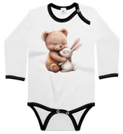 Body dla niemowląt - Body dziecięce Biały Królik Zając Przytulający Brązowego Misia 98/104 - miniaturka - grafika 1