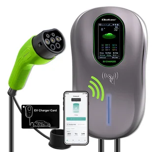 Qoltec Stacja ładowania EV 2w1 Typ2 22kW Wi-fi LCD 2 Karty EV 3 fazy Wallbox Hotel system 5m - Ładowarki samochodowe - miniaturka - grafika 1