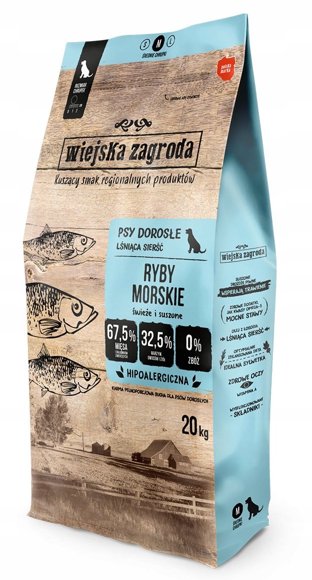 WIEJSKA ZAGRODA Ryby Morskie Karma dla psa małe chrupki S - 20kg