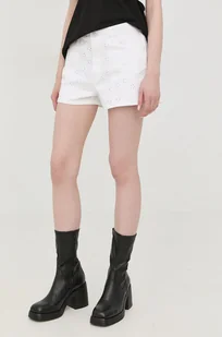 Guess szorty damskie kolor biały gładkie high waist - Spodenki damskie - miniaturka - grafika 1