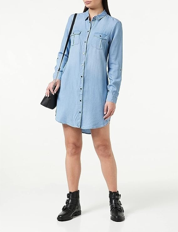 VERO MODA SUKIENKA DAMSKA NIEBIESKA JEANSOWA NA ZATRZASKI S 6EA