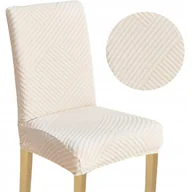 Pokrowce na meble - POKROWIEC NA KRZESŁO ECRU ŻAKARD PRĄŻKI ELASTYCZNY UNIWERSALNY GRUBY - miniaturka - grafika 1